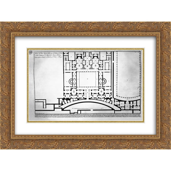 Giovanni Battista Piranesi 2x Matted 24x20 Gold Ornate Framed Art Print 'The Roman antiquities, t. 1, Plate XLIV. Plan of Mount Capitoline and its fortress'