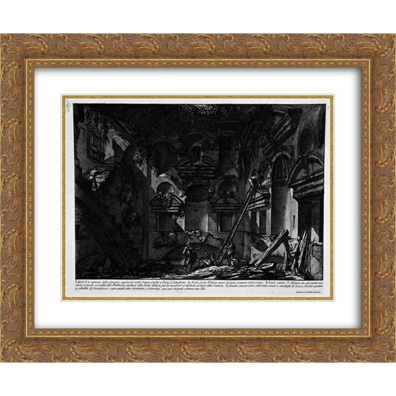 Giovanni Battista Piranesi 2x Matted 24x20 Gold Ornate Framed Art Print 'The Roman antiquities, t. 2, Plate LVI. Interior view of the burial chamber in the Vineyard Gate S. Casali Sebastiano'
