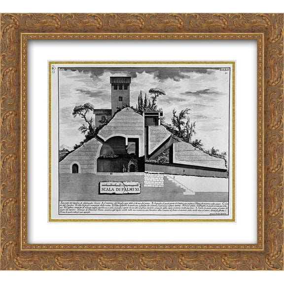 Giovanni Battista Piranesi 2x Matted 24x20 Gold Ornate Framed Art Print 'The Roman antiquities, t. 2, Plate XXXII. Plan and external view of the tomb of Alexander Severus outside Porta S. John'