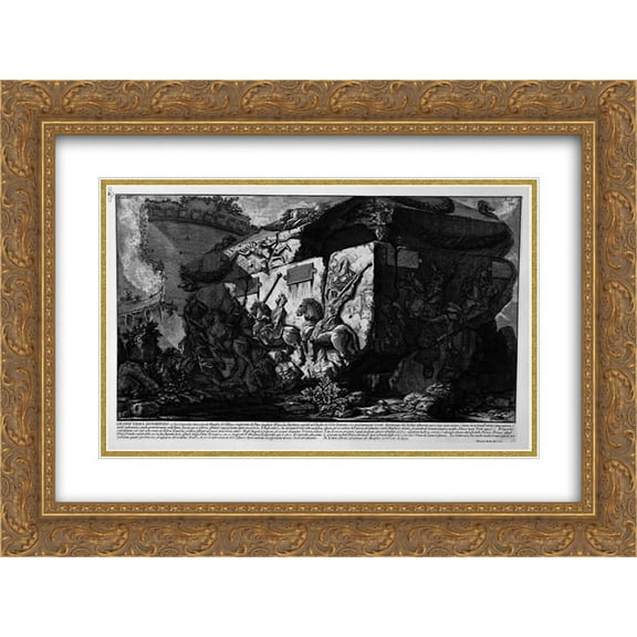 Giovanni Battista Piranesi 2x Matted 24x20 Gold Ornate Framed Art Print 'The Roman antiquities, t. 3, Plate XIX. Grand porphyry urn with a lid, found in the Mausoleum of S. ta Elena'