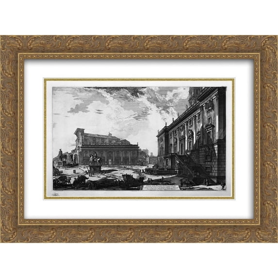 Giovanni Battista Piranesi 2x Matted 24x20 Gold Ornate Framed Art Print 'View of the Piazza del Campidoglio'