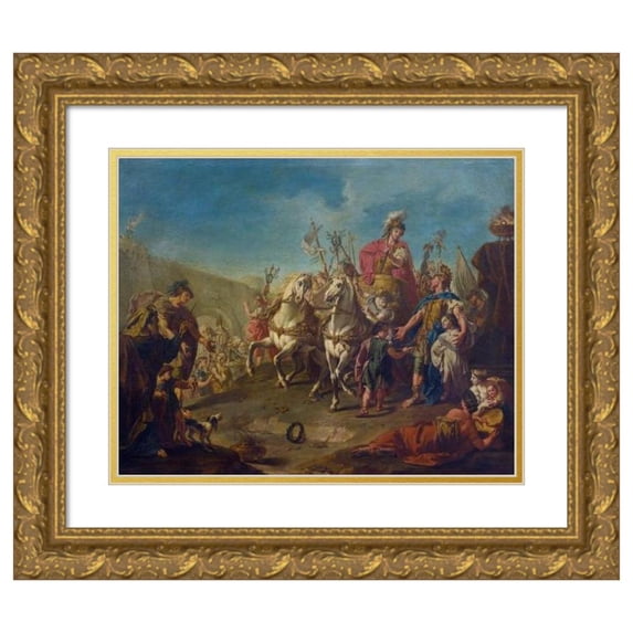 Giovanni Battista Pittoni 14x12 Gold Ornate Wood Frame and Double Matted Museum Art Print Titled - Alexander Triumphant in Babylon