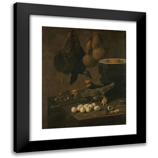 Giovanni Battista Recco 20x24 Black Modern Framed Museum Art Print Titled - Still Life with Chickens and Eggs (1640 - 1660)