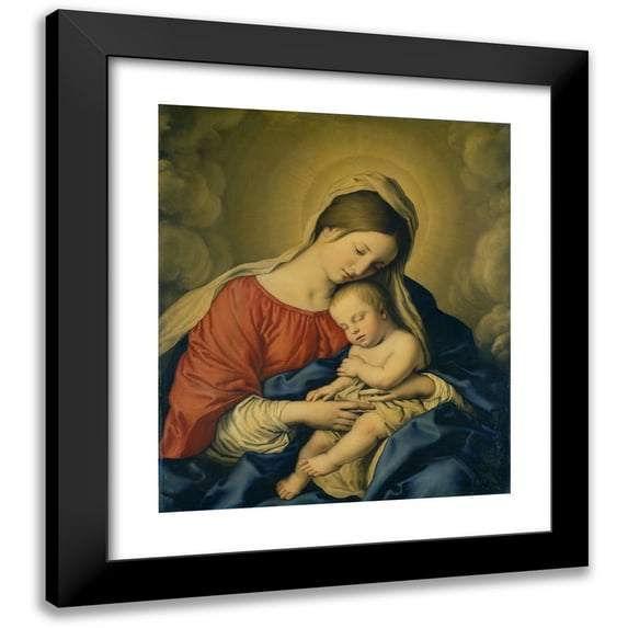 Giovanni Battista Salvi da Sassoferrato 15x17 Black Modern Framed Museum Art Print Titled - The Virgin and Child (1640s)