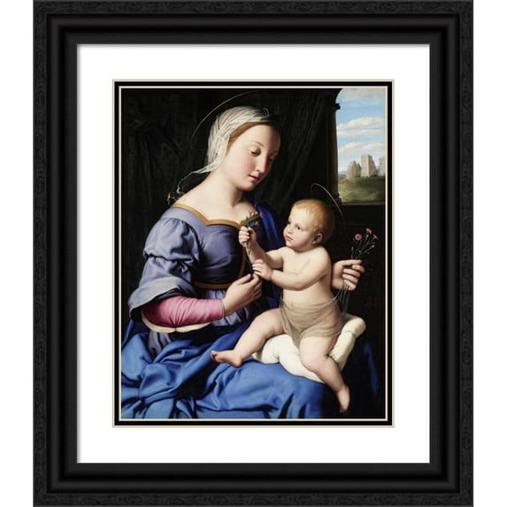 Giovanni Battista Salvi da Sassoferrato 15x18 Black Ornate Wood Framed Double Matted Museum Art Print Titled - Madonna and Child (Mid-17th Century)
