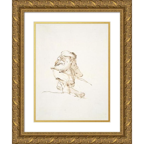 Giovanni Battista Tiepolo 11x14 Gold Ornate Wood Frame and Double Matted Museum Art Print Titled - Walking Male Figure Seen From Below (ca. 1740-50)