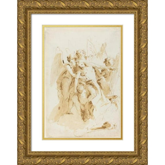 Giovanni Battista Tiepolo 11x14 Gold Ornate Wood Frame and Double Matted Museum Art Print Titled - Saint Mary Magdalene Lifted by Angels (C. 1740)