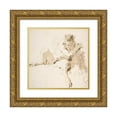 thumbnail image 1 of Giovanni Battista Tiepolo 12x12 Gold Ornate Wood Frame and Double Matted Museum Art Print Titled - Seated Satyr Holding a Garland. (1696-1770), 1 of 4