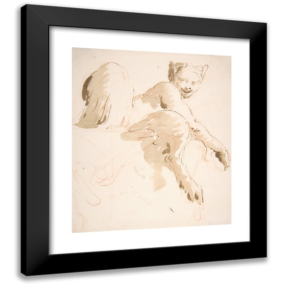 Giovanni Battista Tiepolo 12x14 Black Modern Framed Museum Art Print Titled - Seated Satyress (1696-1770)