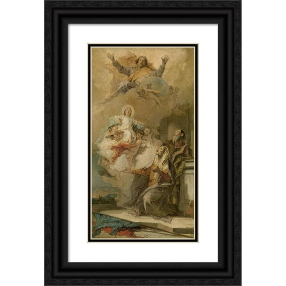 Giovanni Battista Tiepolo 12x18 Black Ornate Wood Framed Double Matted Museum Art Print Titled - The Immaculate Conception (Joachim En Anna Receiving the Virgin Mary from God the Father