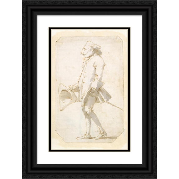 Giovanni Battista Tiepolo 13x18 Black Ornate Wood Framed Double Matted Museum Art Print Titled - Caricature of a Man Holding a Tricorne, Walking to the Left (ca. 1740-45)