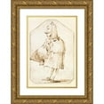 thumbnail image 1 of Giovanni Battista Tiepolo 13x18 Gold Ornate Wood Frame and Double Matted Museum Art Print Titled - Caricature of a Man in a Mask and a Cloak, Holding a Muff and a Tricorne, Standing in Profi, 1 of 4