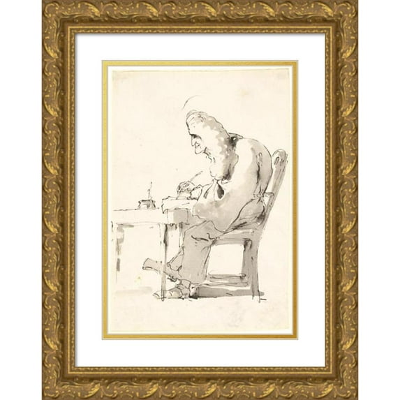 Giovanni Battista Tiepolo 14x18 Gold Ornate Wood Frame and Double Matted Museum Art Print Titled - A Venetian Lawyer at His Desk (1755-1760)