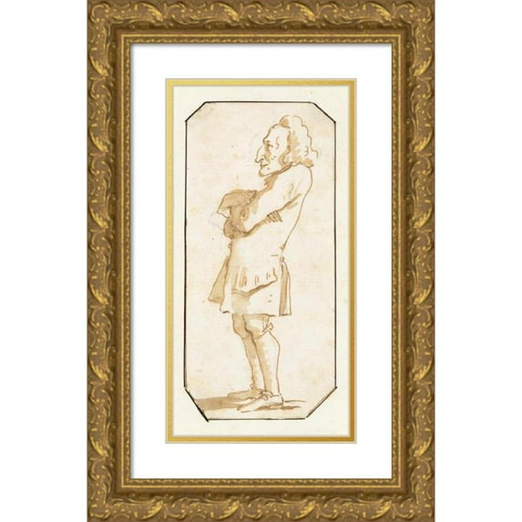 Giovanni Battista Tiepolo 14x24 Gold Ornate Framed and Double Matted Museum Art Print Titled - Caricature of a Man with His Arms Folded, Standing in Profile to the Left (1760)