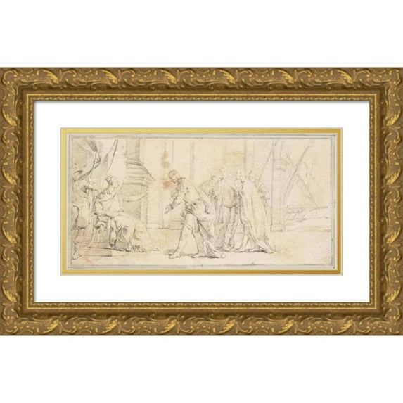 Giovanni Battista Tiepolo 14x9 Gold Ornate Wood Frame and Double Matted Museum Art Print Titled - Queen of Port City Receiving Envoys (1696-1770)