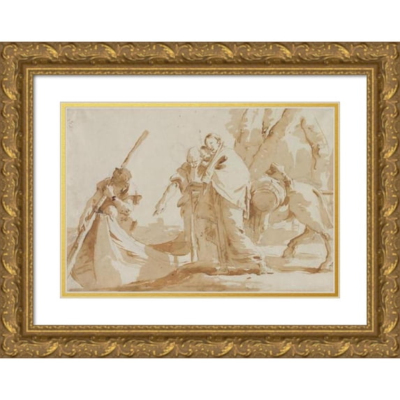 Giovanni Battista Tiepolo 18x13 Gold Ornate Wood Frame and Double Matted Museum Art Print Titled - Flight into Egypt: the Embarkment of the Holy Family (C. 1735)