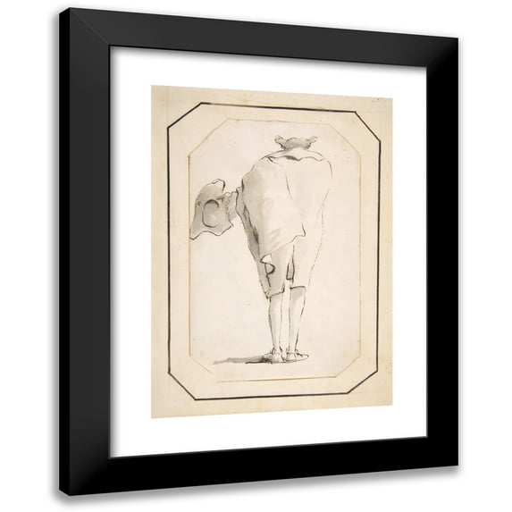 Giovanni Battista Tiepolo 18x24 Black Modern Framed Museum Art Print Titled - Caricature of a Man Holding a Tricorne, Seen from Behind (1760)