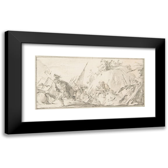 Giovanni Battista Tiepolo 24x14 Black Modern Framed Museum Art Print Titled - Scene of Combat (1696-1770)