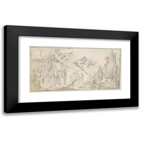 Giovanni Battista Tiepolo 24x14 Black Modern Framed Museum Art Print Titled - Scene of Men Disposing of Corpse in a Garden (1696-1770)