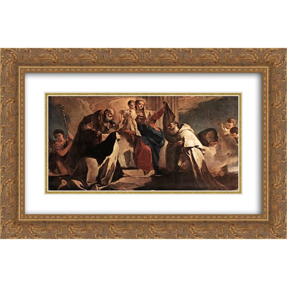 Giovanni Battista Tiepolo 2x Matted 24x18 Gold Ornate Framed Art Print 'The Madonna of Mount Carmel [detail #1]'