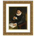 thumbnail image 1 of Giovanni Battista Trotti 20x24 Gold Ornate Framed and Double Matted Museum Art Print Titled - Portrait of a Man, Seated at a Table with an Open Book, Reading a Letter, 1 of 4