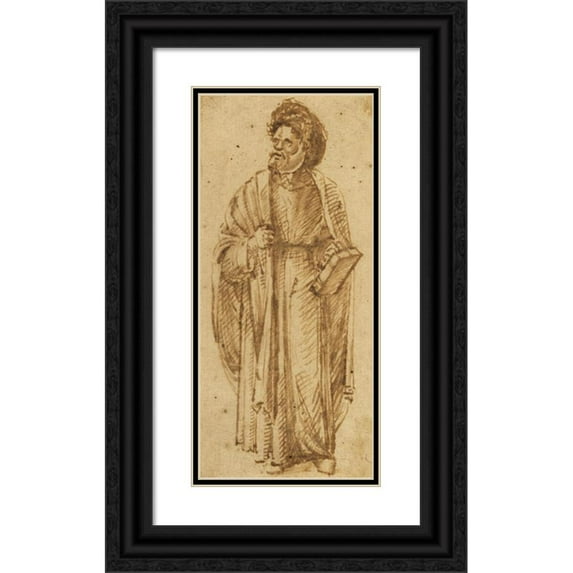 Giovanni Bellini 10x18 Black Ornate Wood Framed Double Matted Museum Art Print Titled - Standing Man Wearing a Turban (1485)