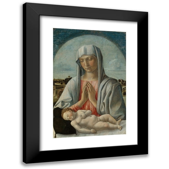 Giovanni Bellini 11x14 Black Modern Framed Museum Art Print Titled - Madonna Adoring the Sleeping Child (Early 1460s)