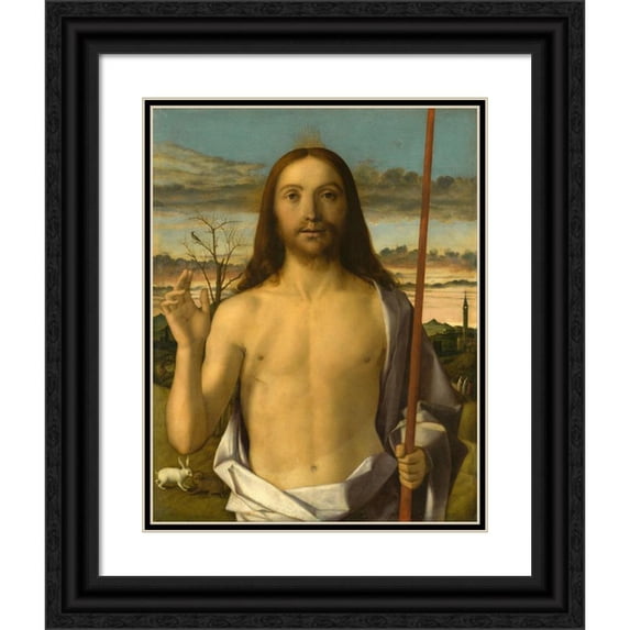 Giovanni Bellini 15x18 Black Ornate Wood Framed Double Matted Museum Art Print Titled - Christ Blessing (circa 1500)