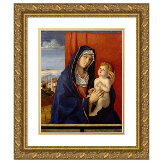 Giovanni Bellini 15x18 Gold Ornate Wood Frame and Double Matted Museum Art Print Titled - Madonna and Child (Late 1480s)