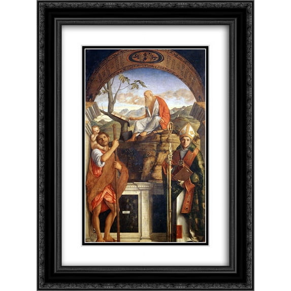 Giovanni Bellini 2x Matted 18x24 Black Ornate Framed Art Print 'Sts Christopher, Jerome and Ludwig of Toulouse'