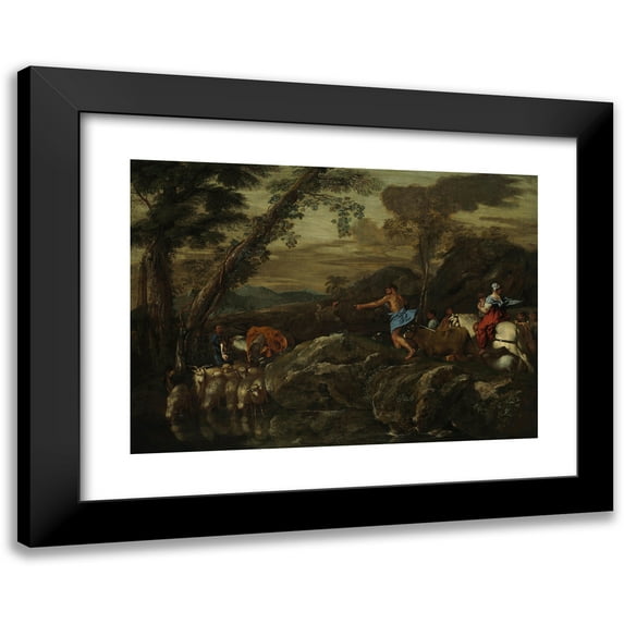 Giovanni Benedetto Castiglione 24x18 Black Modern Framed Museum Art Print Titled - Jacob's Journey (1633)