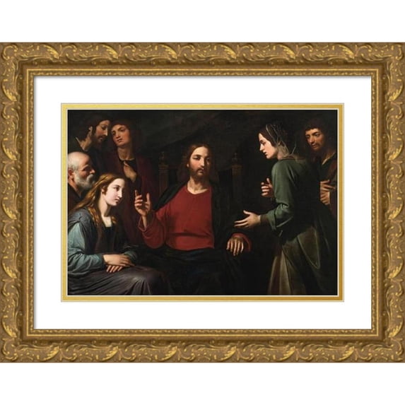 Giovanni Bernardino Azzolino 24x18 Gold Ornate Framed and Double Matted Museum Art Print Titled - Christ in the House of Mary and Martha