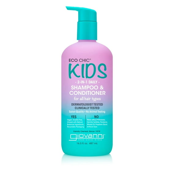 Giovanni Eco Chic Kids, 2-In-1 Daily Shampoo & Conditioner, For All Hair Types, 16.5 fl oz (487 ml)