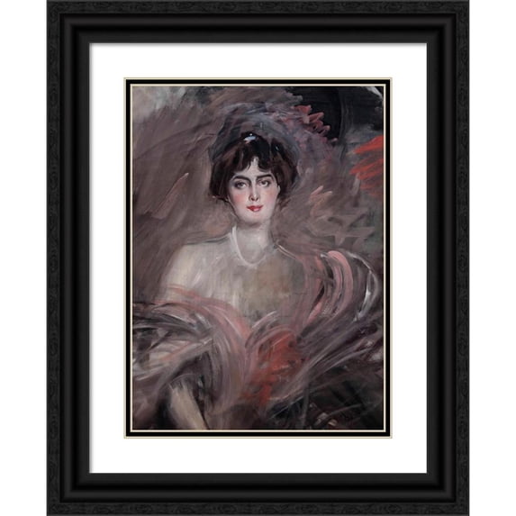 Giovanni Boldini 11x14 Black Ornate Wood Framed Double Matted Museum Art Print Titled: Portrait of Mademoiselle Emilienne Le Roy (1912)