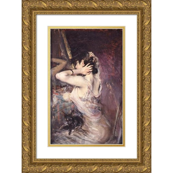 Giovanni Boldini 12x18 Gold Ornate Wood Frame and Double Matted Museum Art Print Titled - La Toilette (Late 19th or Early 20th Century)