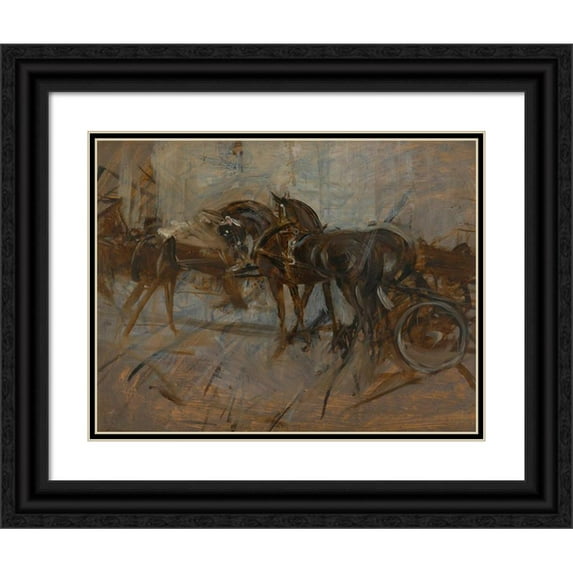 Giovanni Boldini 14x12 Black Ornate Wood Framed Double Matted Museum Art Print Titled: Caleche