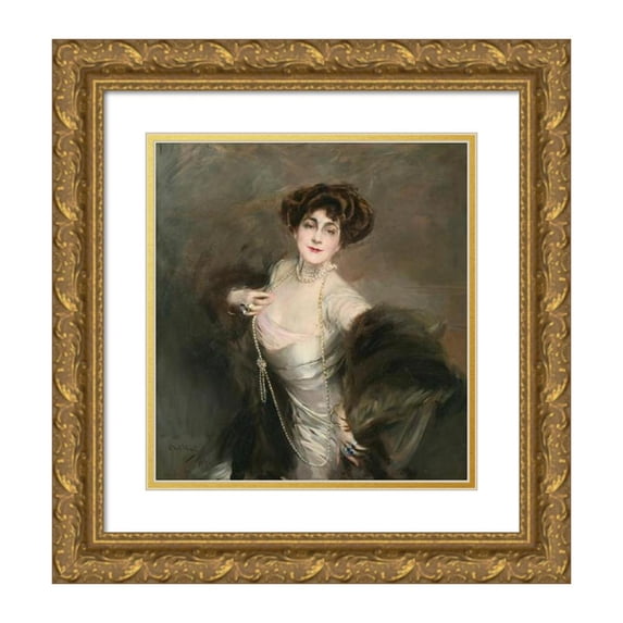 Giovanni Boldini 15x16 Gold Ornate Wood Frame and Double Matted Museum Art Print Titled - Portrait of Diaz Albertini (1909)