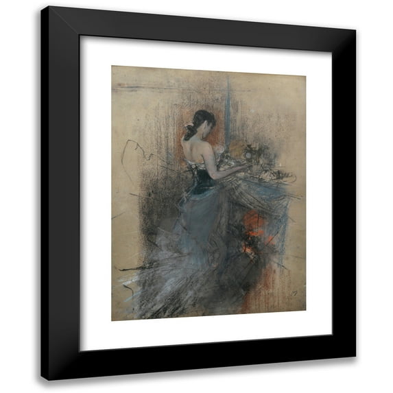 Giovanni Boldini 19x24 Black Modern Framed Museum Art Print Titled - By the Fireside