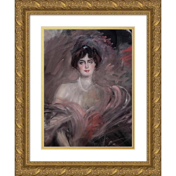 Giovanni Boldini 19x24 Gold Ornate Framed and Double Matted Museum Art Print Titled - Portrait of Mademoiselle Emilienne Le Roy (1912)