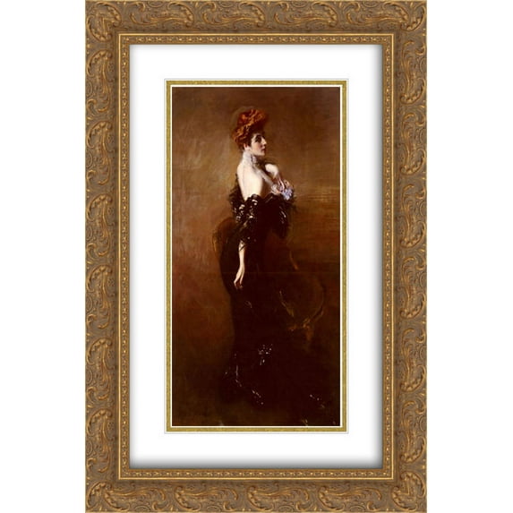 Giovanni Boldini 2x Matted 16x24 Gold Ornate Framed Art Print 'Portrait Of Madame Pages In Evening Dress'
