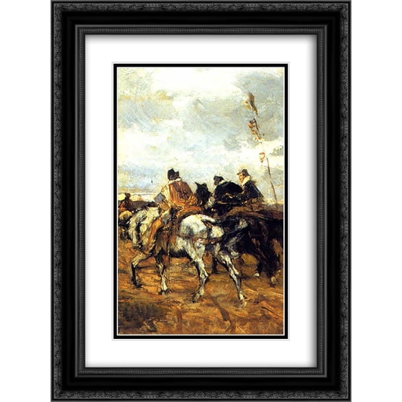 Giovanni Boldini 2x Matted 18x24 Black Ornate Framed Art Print 'Horses and Knights'