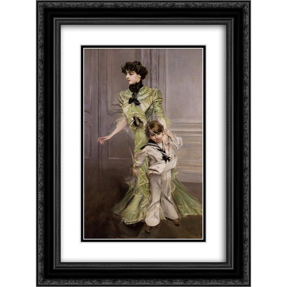 Giovanni Boldini 2x Matted 18x24 Black Ornate Framed Art Print 'Portrait of Madame Georges Hugo (nee Pauleen Menard'Dozian) and Her Son, Jean'