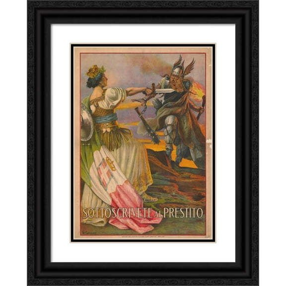Giovanni Capranesi 18x24 Black Ornate Framed Double Matted Museum Art Print Titled: Sottoscrivee Al Presto (Signed Quickly) (1917)