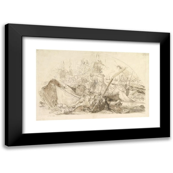 Giovanni David 24x17 Black Modern Framed Museum Art Print Titled - The Naval Battle of Meloria (1743-90)