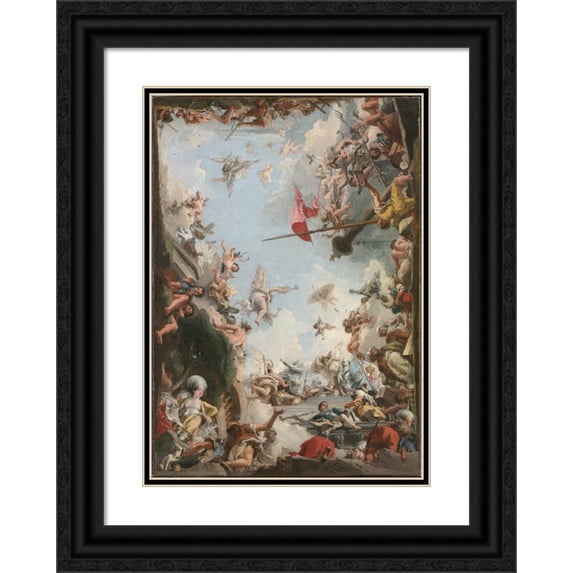 Giovanni Domenico Tiepolo 11x14 Black Ornate Wood Framed Double Matted Museum Art Print Titled: The Glorification of the Giustiniani Family (1783)