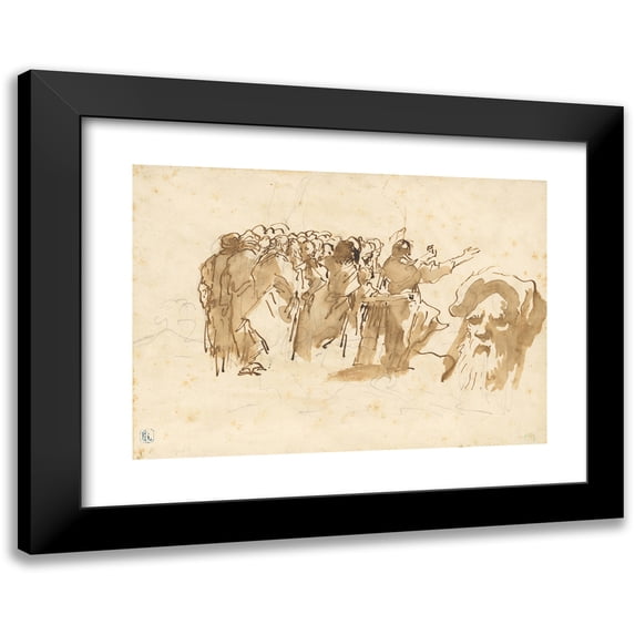 Giovanni Domenico Tiepolo 14x11 Black Modern Framed Museum Art Print Titled - A Saint Preaching, and the Head of an Oriental (ca. 1759)