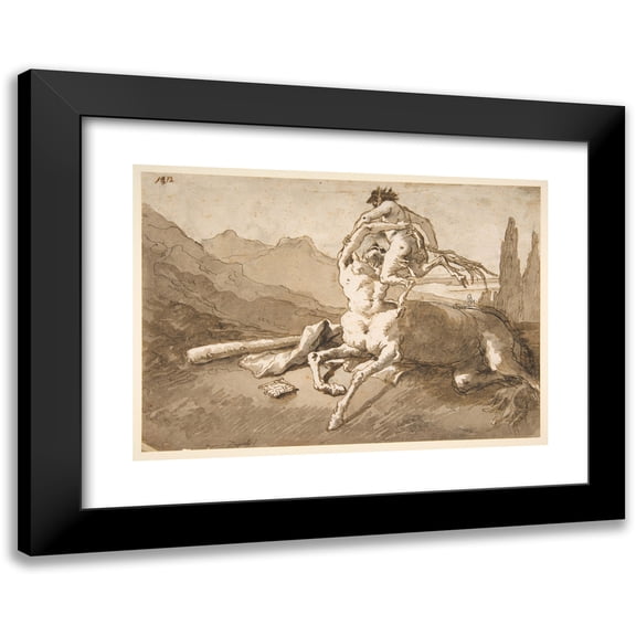 Giovanni Domenico Tiepolo 14x11 Black Modern Framed Museum Art Print Titled - Centaur Holding Up a Youthful Satyr (1727-1804)