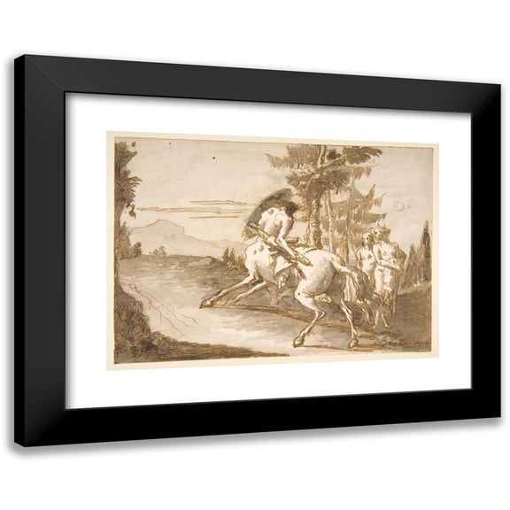 Giovanni Domenico Tiepolo 14x11 Black Modern Framed Museum Art Print Titled - Centaur with Shield and Two Satyresses (1727-1804)