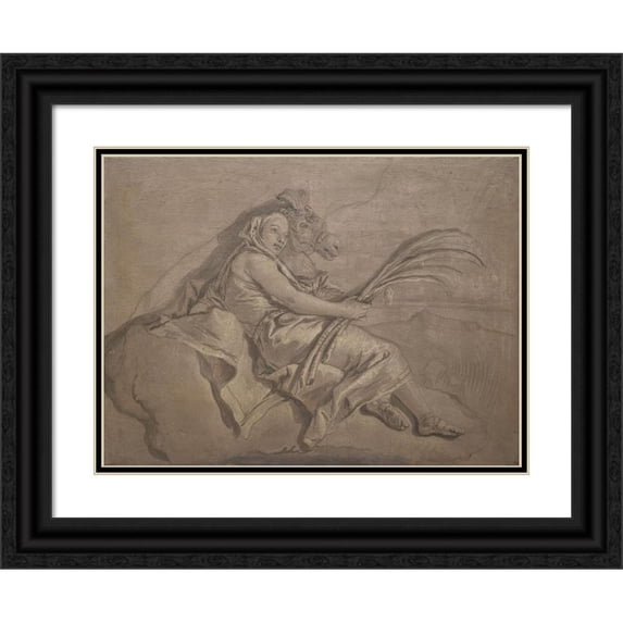 Giovanni Domenico Tiepolo 14x11 Black Ornate Wood Framed Double Matted Museum Art Print Titled: Allegorical Figure Representing Asia