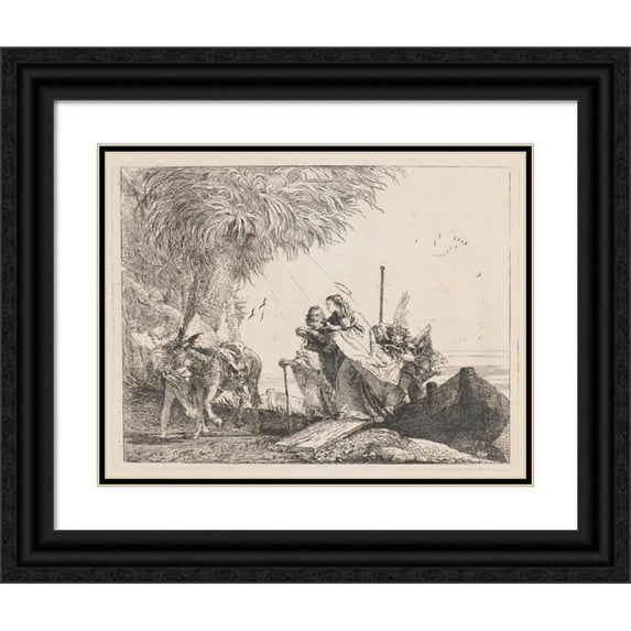 Giovanni Domenico Tiepolo 18x15 Black Ornate Wood Framed Double Matted Museum Art Print Titled - The Holy Family Disembarking (1750-1753)